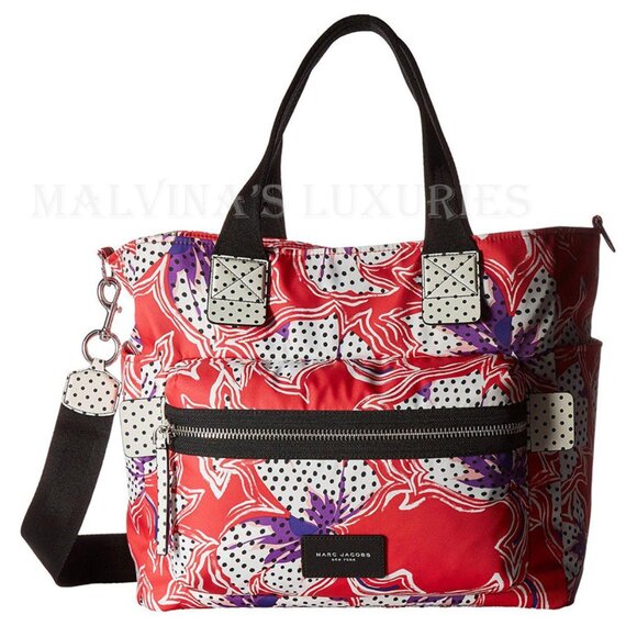 MARC JACOBS DIAPER BAG RED SPOTTED LILY PRINTED BIKER BABYBAG - Picture 9 of 11